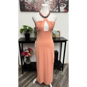 Bardot Guilia Halter Midi Dress Hidden back zipper COLOR: Peach Size M